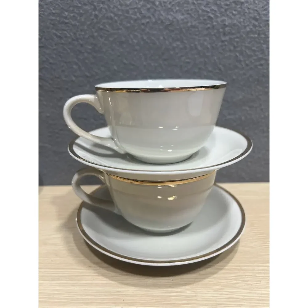 Set of 2 Vintage Regal Manor Robinson Design White Fine China Cup Saucer Japan